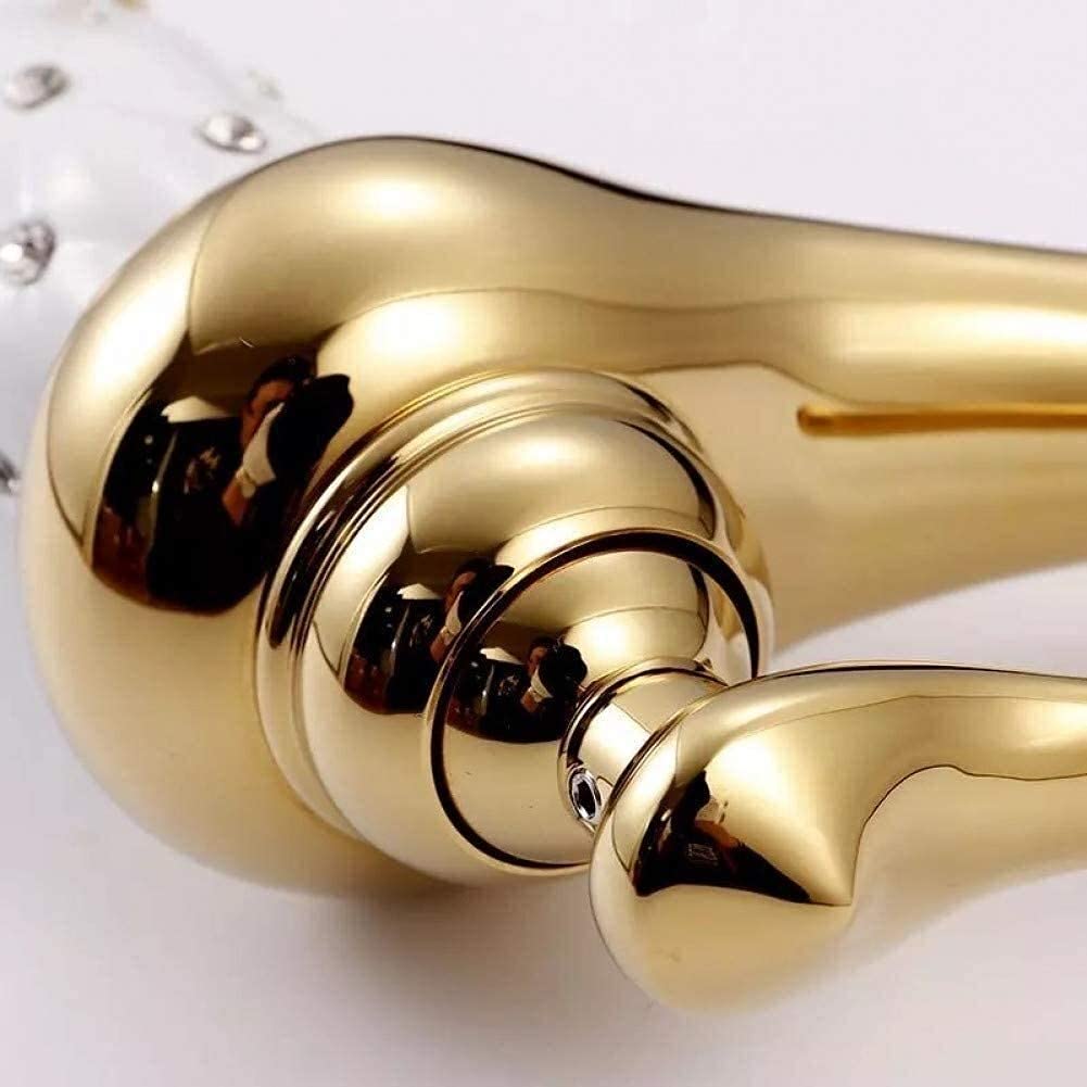 Luxury Golden Crystal Vessel Sink Faucet - Single Hole Deck Mounted Bathroom Basin Tap with Diamond Brass Mixer for Hot & Cold Water - Perfect for Modern Vanity, Master Bathroom, and Spa Retreats