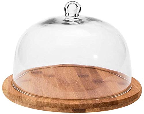 6/8/10 Inch Dome Cake Stand with Glass Cover - Wooden Dessert Display Tray for Wedding, Birthday Party & Afternoon Tea - Perfect for Cakes, Pastries, Bread & Snacks (10 Inch Size)