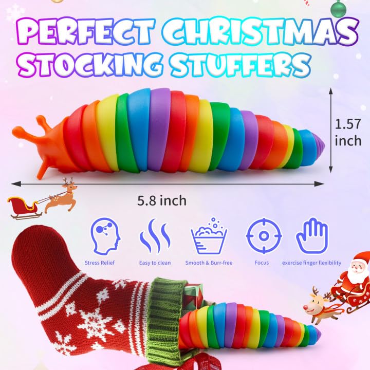Cevioce 8 PCS Fidget Sensory Toys for Adults & Kids - Stress Relief Slug Toys for Anxiety, ADHD, Autism - Party Favors, Easter Basket Stuffers - Perfect Gifts for Boys & Girls (Ages 3-4) - Great for Classrooms, Travel, and Relaxation