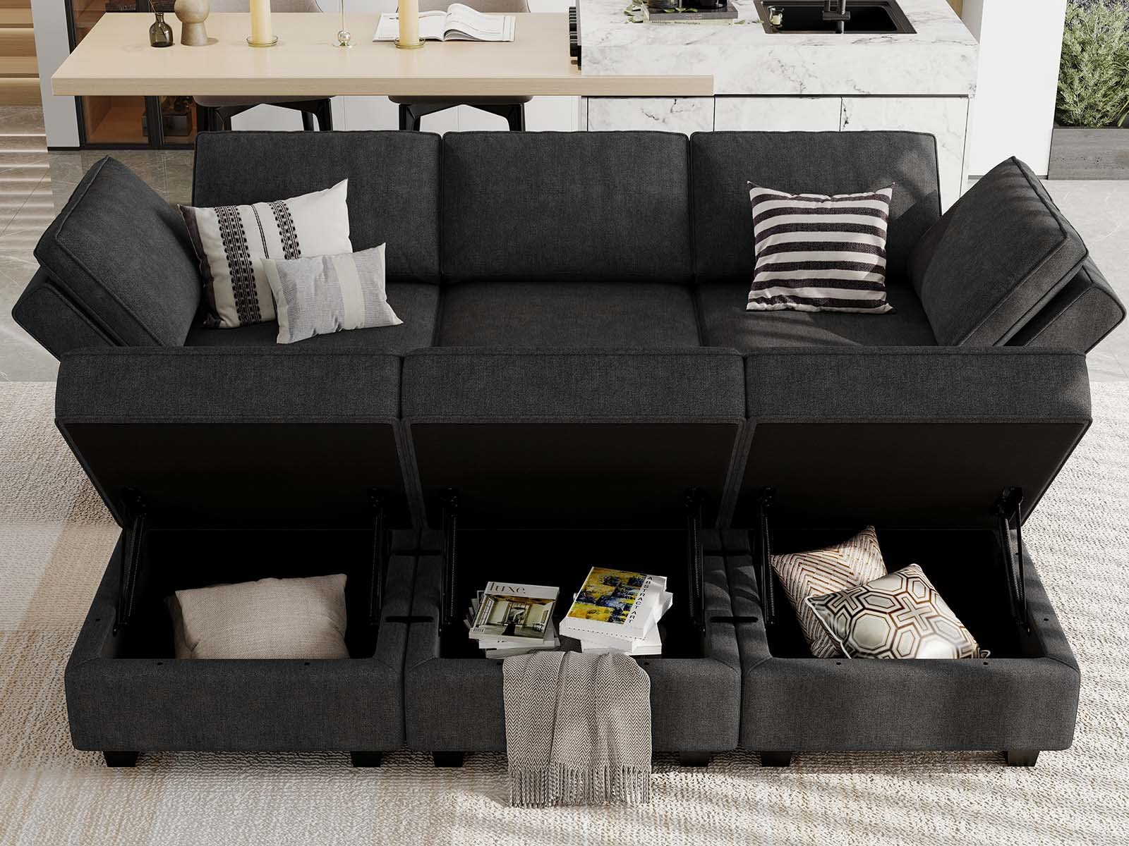Belffin Modular Sofa Bed - Convertible Sectional Sleeper Sofa Set with Storage, Black - Perfect for Small Apartments, Guest Rooms & Home Offices