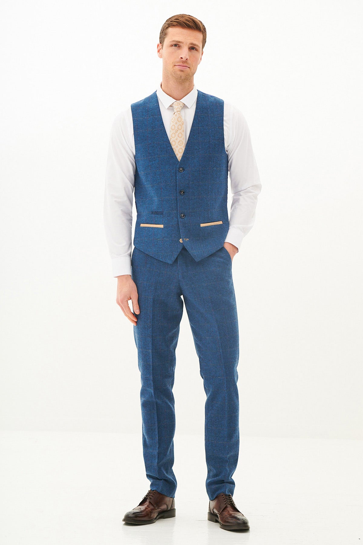 LEN DION Men's Blue Tweed Check Waistcoat Vest - Stylish Formal Wear for Weddings, Parties & Business Events