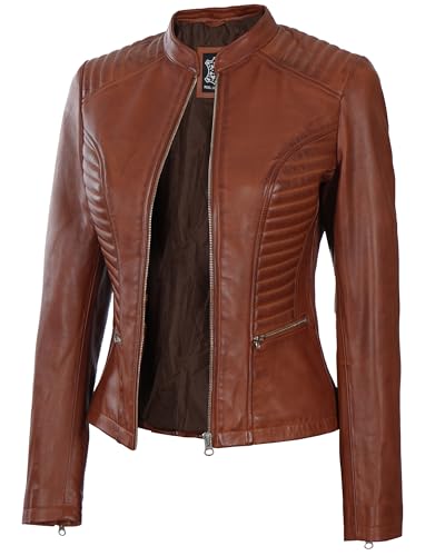 N185 - Cognac Leather Jacket Women