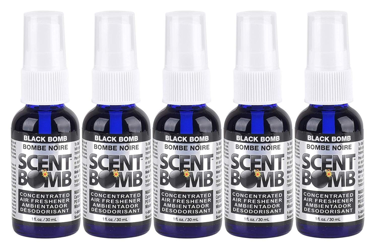 100% Concentrated Scent Bomb Air Freshener Spray for Car & Home - 5 Bottles (Black Bomb) | Long-Lasting Fragrance for Vehicles, Living Rooms, Offices & Bathrooms