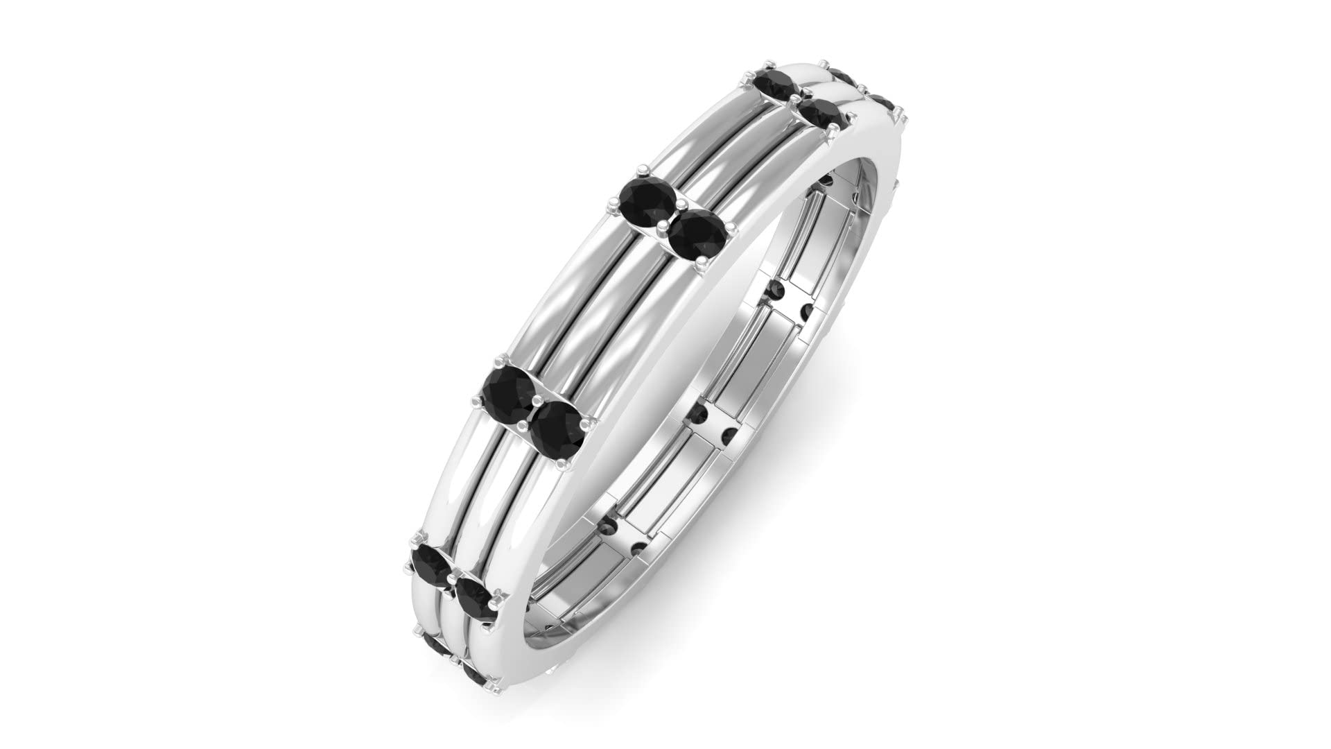 1/2 CT Black Onyx Gold Band Ring for Women - 14K Solid Gold Triple Band Ring with December Birthstone - Elegant Jewelry for Gifts, Anniversaries & Special Occasions