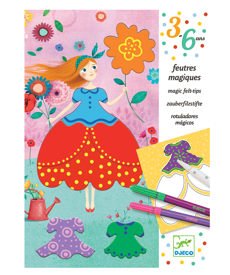 Marie's Pretty Dresses Coloring Art Set by Djeco - Creative Fashion Design Kit for Kids, Girls' DIY Dress Coloring Activity, Perfect for Birthday Gifts & Art Classroom Projects