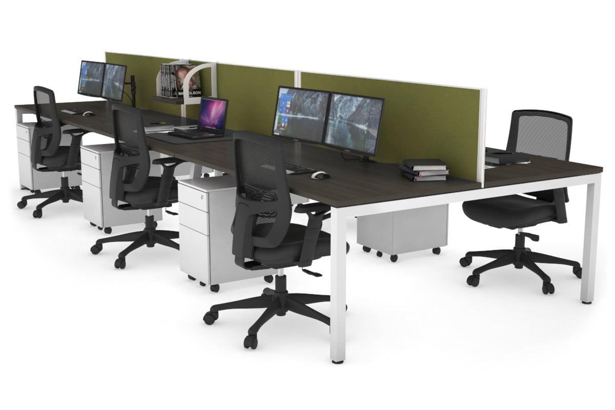 6-Person Office Workstation with Quadro Square Legs - 1600L x 800W Dimensions, Cable Management Scallop for Organized Workspace - Perfect for Open Office Layouts, Team Collaboration & Modern Workspaces