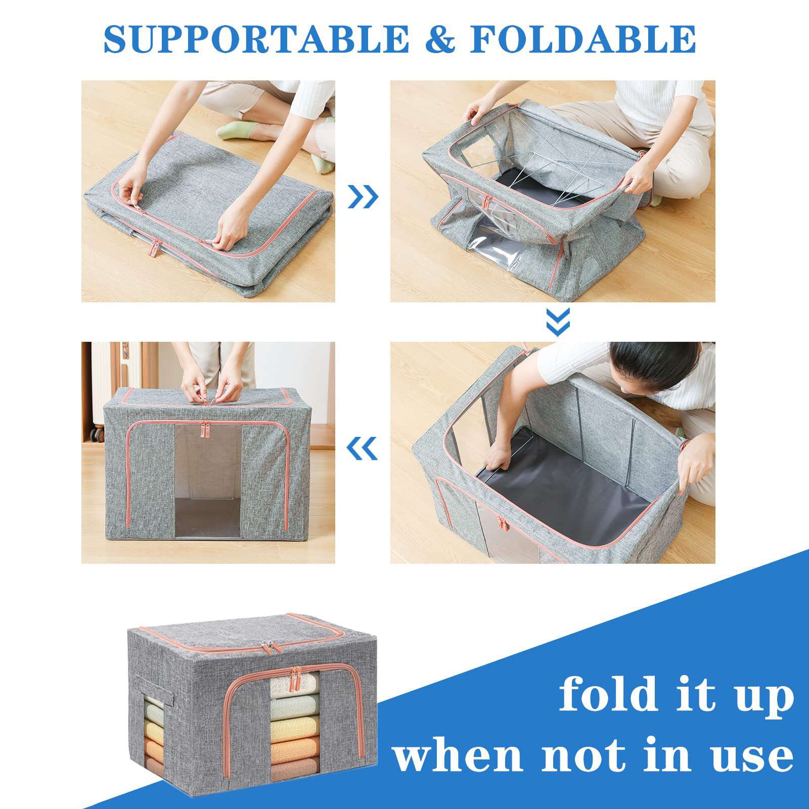 100L Large Cloth Storage Box - Foldable Closet Organizer with Handles for Clothes, Blankets & Seasonal Items | Space-Saving Wardrobe Storage Solution in Grey | Perfect for Bedroom, Closet & Travel Organization