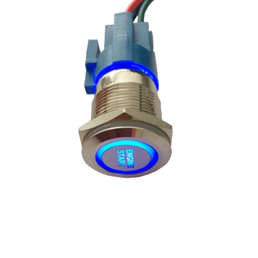 ESUPPORT 12V Blue LED Push Button Toggle Switch - 19mm Metal Car Headlight & Engine Start Switch for Automotive, Marine, and DIY Projects | Waterproof & Durable