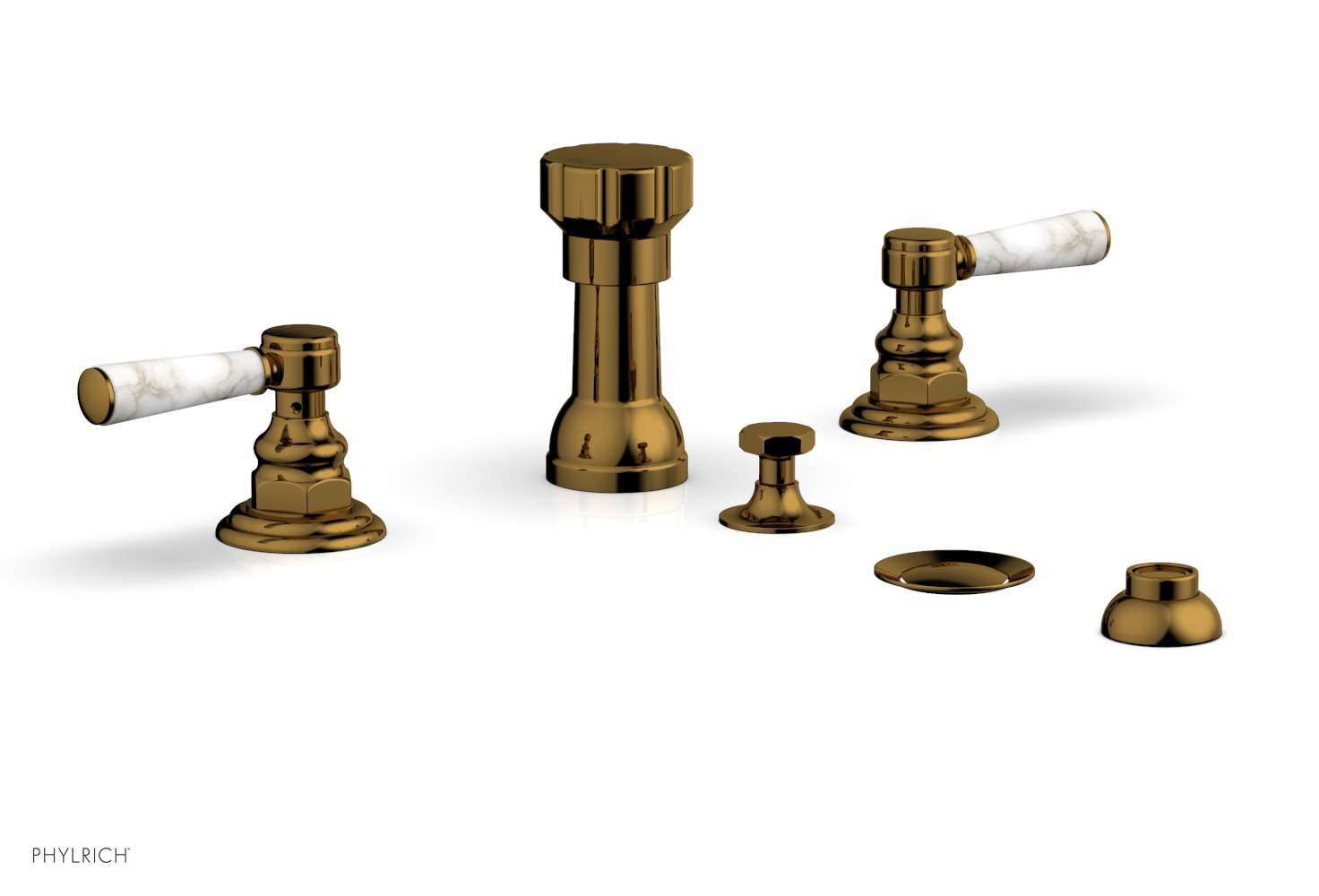 Premium HEX TRADITIONAL Four-Hole Bidet Faucet Set with White Marble Lever Handles - 500 62 - Perfect for Modern Bathroom Renovations & Luxury Home Upgrades