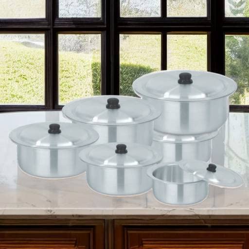 Premium 6-Piece Aluminum Cookware Set with Lids (2.5L-11L) - Durable Non-Stick Cooking Pots for Home Kitchen, Camping & Outdoor Use - Sonex Metal Finish Global Pot Collection