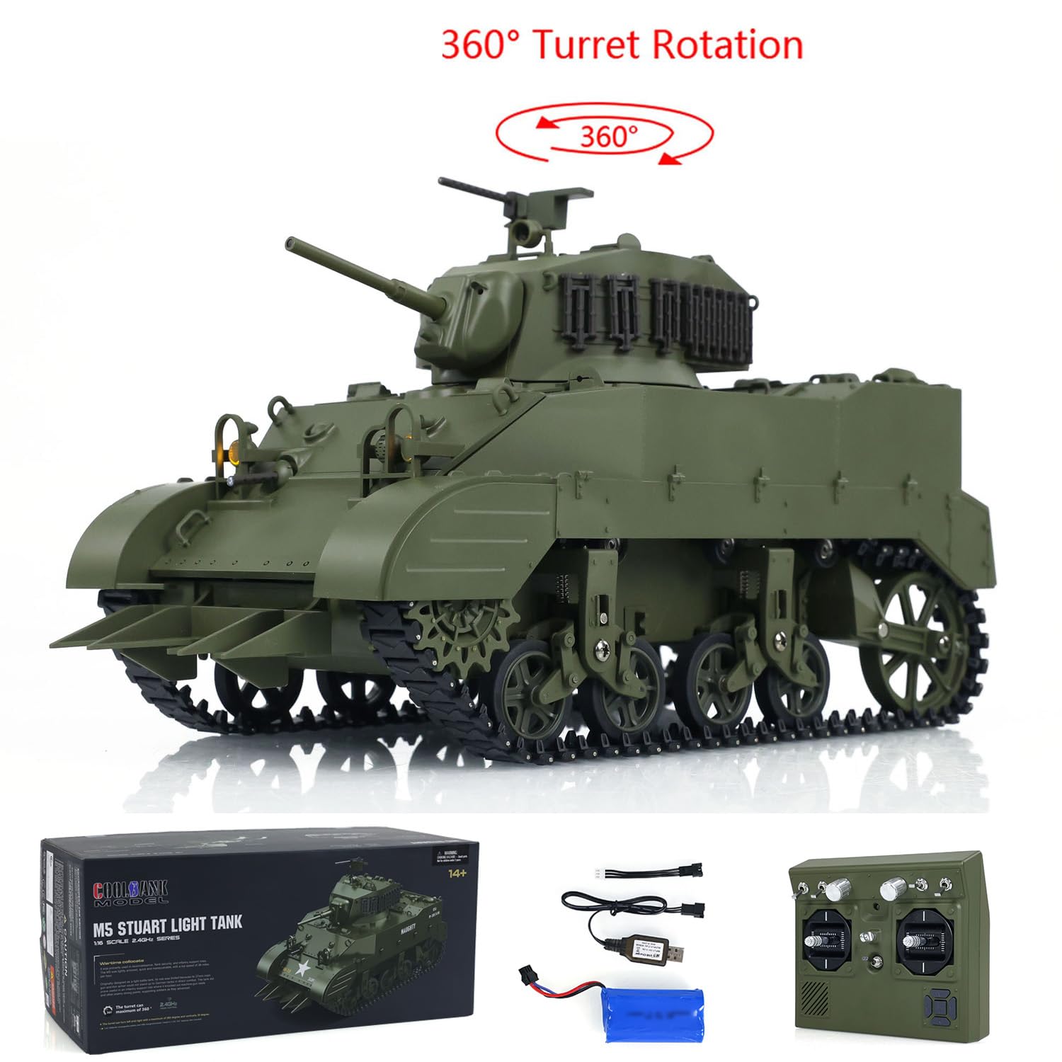 1/16 Scale RTR Tank Model - US Stuart M5A1 & British VI Light Tank with High Speed, Sound & Lights - Perfect for Military Enthusiasts & Hobby Collectors - Battlefield Display & RC Tank Racing
