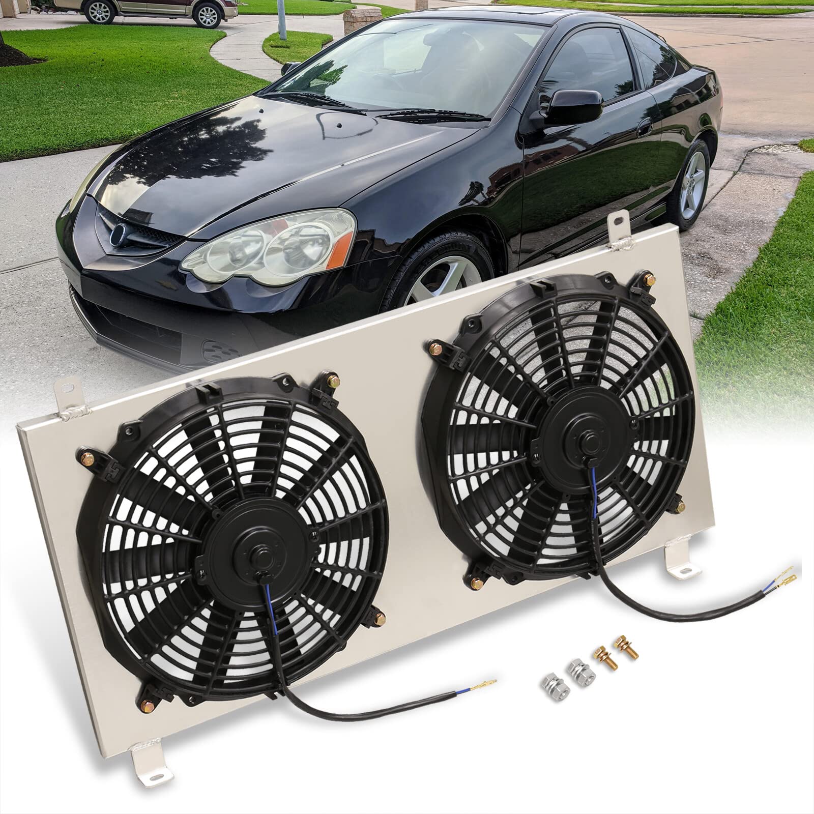 AJP Distributors Aluminum Radiator Fan Shroud Kit with 12