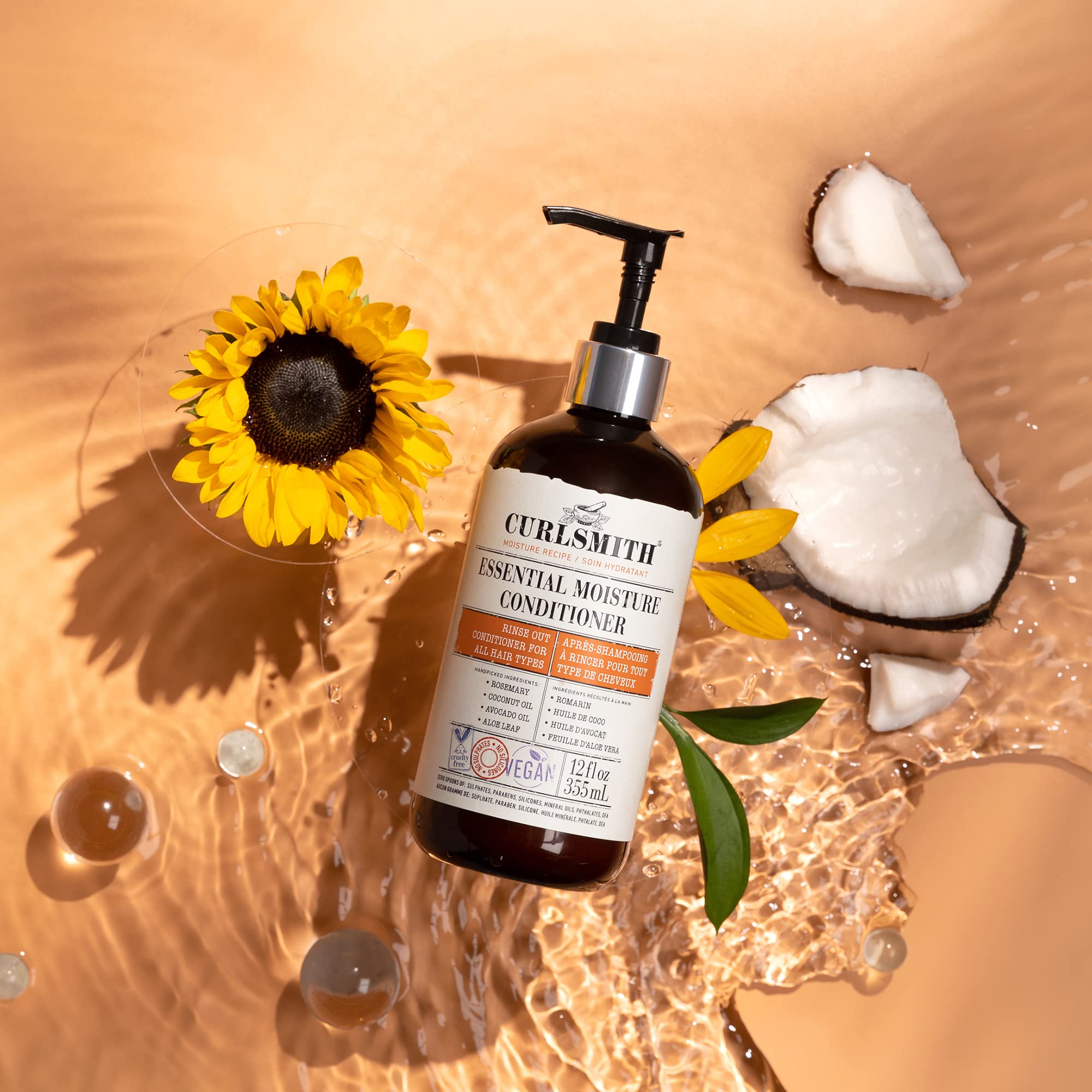 CURLSMITH Essential Moisture Conditioner for Wavy, Curly & Coily Hair - Lightweight Frizz Control, Vegan & Cruelty-Free Hair Care - Perfect for Daily Hydration & Defined Curls
