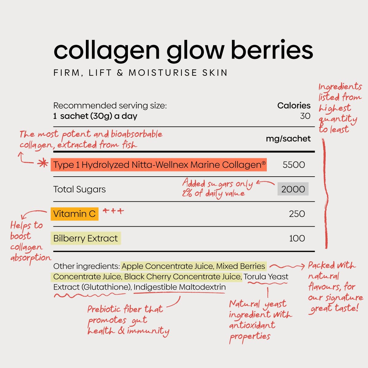 THE PUREST CO Collagen Glow Berries x 30 SACHETS - 1 Month Supply Collagen Drink for Skin Hydration & Anti-Aging | Daily Beauty Supplement for Glowing Skin | Perfect for Morning Routine & Post-Workout Recovery