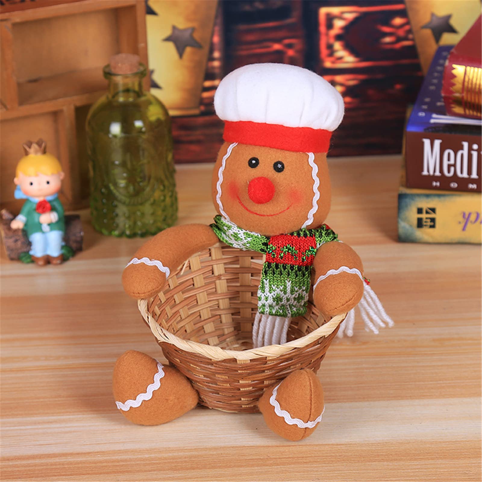 Handmade Christmas Santa Claus Candy Basket - Xmas Table Decor & Holiday Gift with Snowman Design (Gingerbread Man Style, 4.72x7.09 inch) - Perfect for Holiday Parties, Gift Exchanges & Festive Home Decor