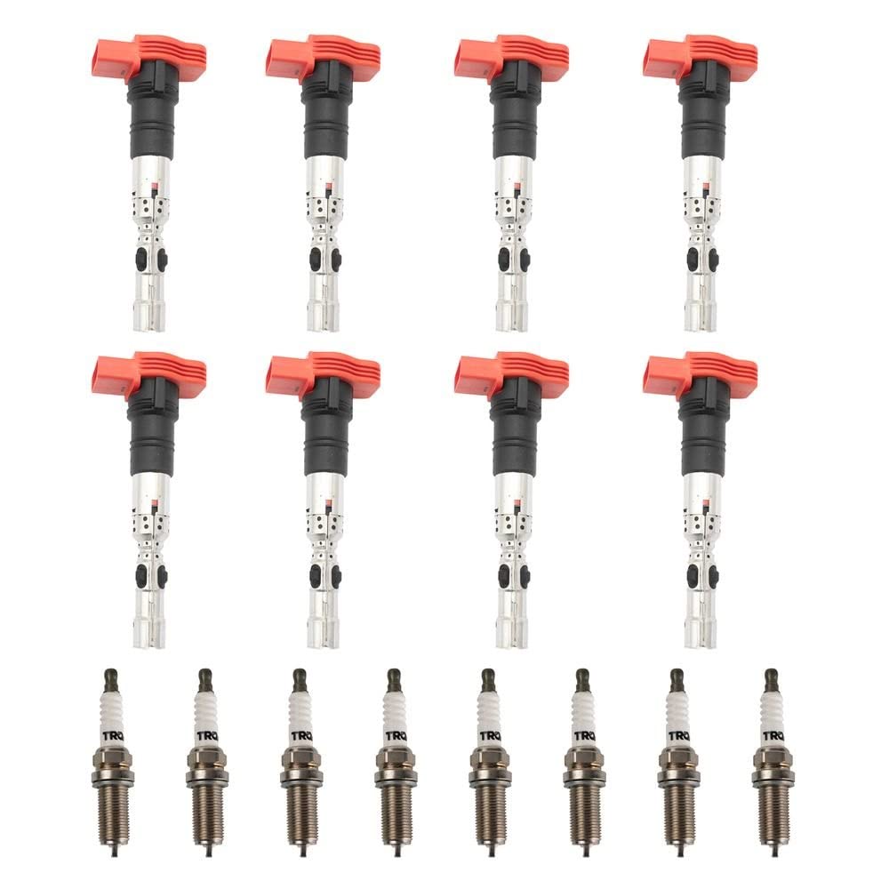 TRQ Ignition Coil and Spark Plug Kit - Compatible with Audi A6 Quattro (2005-2006), A8 Quattro (2003-2006), Allroad Quattro (2004-2005), S4 (2004-2009) - High Performance Replacement Parts for Smoother Engine Start & Acceleration