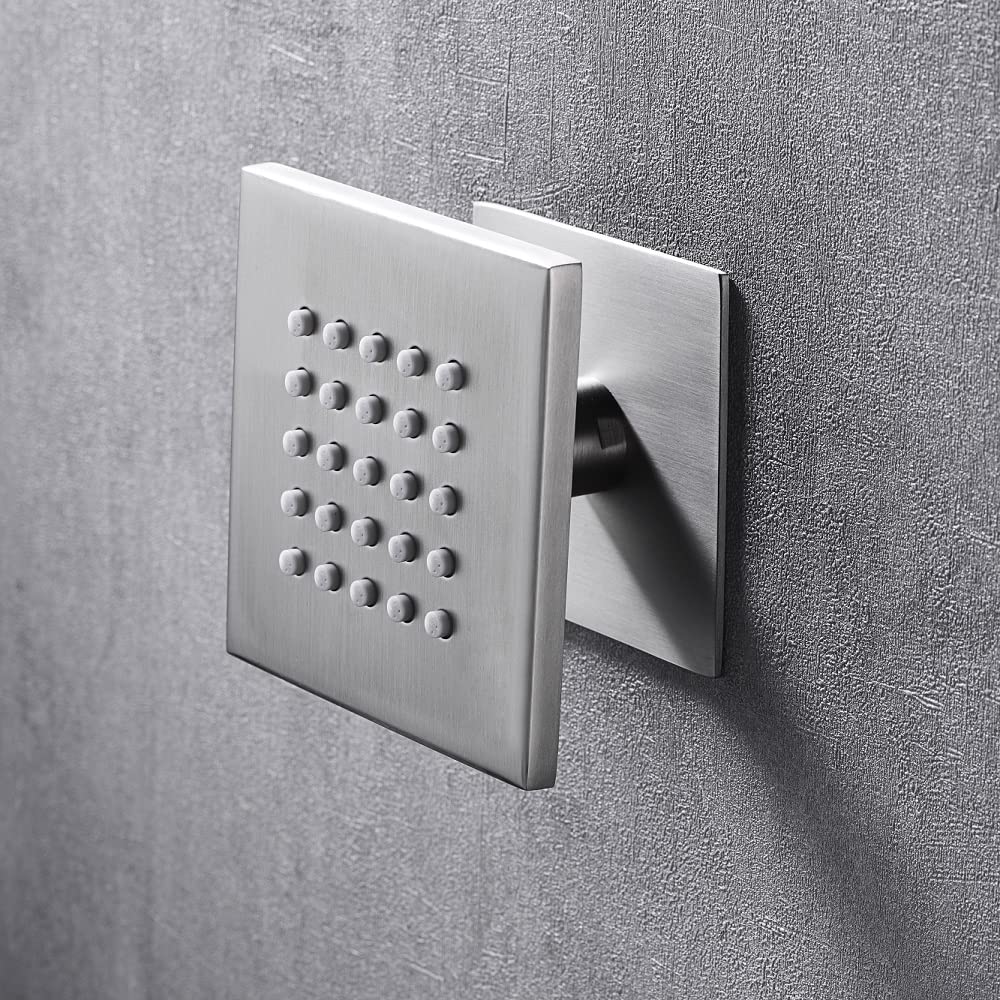 Modern 4” Square Body Spray Shower Jet with 25 Nozzles - Adjustable Wall Mounted Shower Head for Spa-Like Experience | Brushed Nickel Finish | Perfect for Luxury Bathrooms & Relaxing Showers