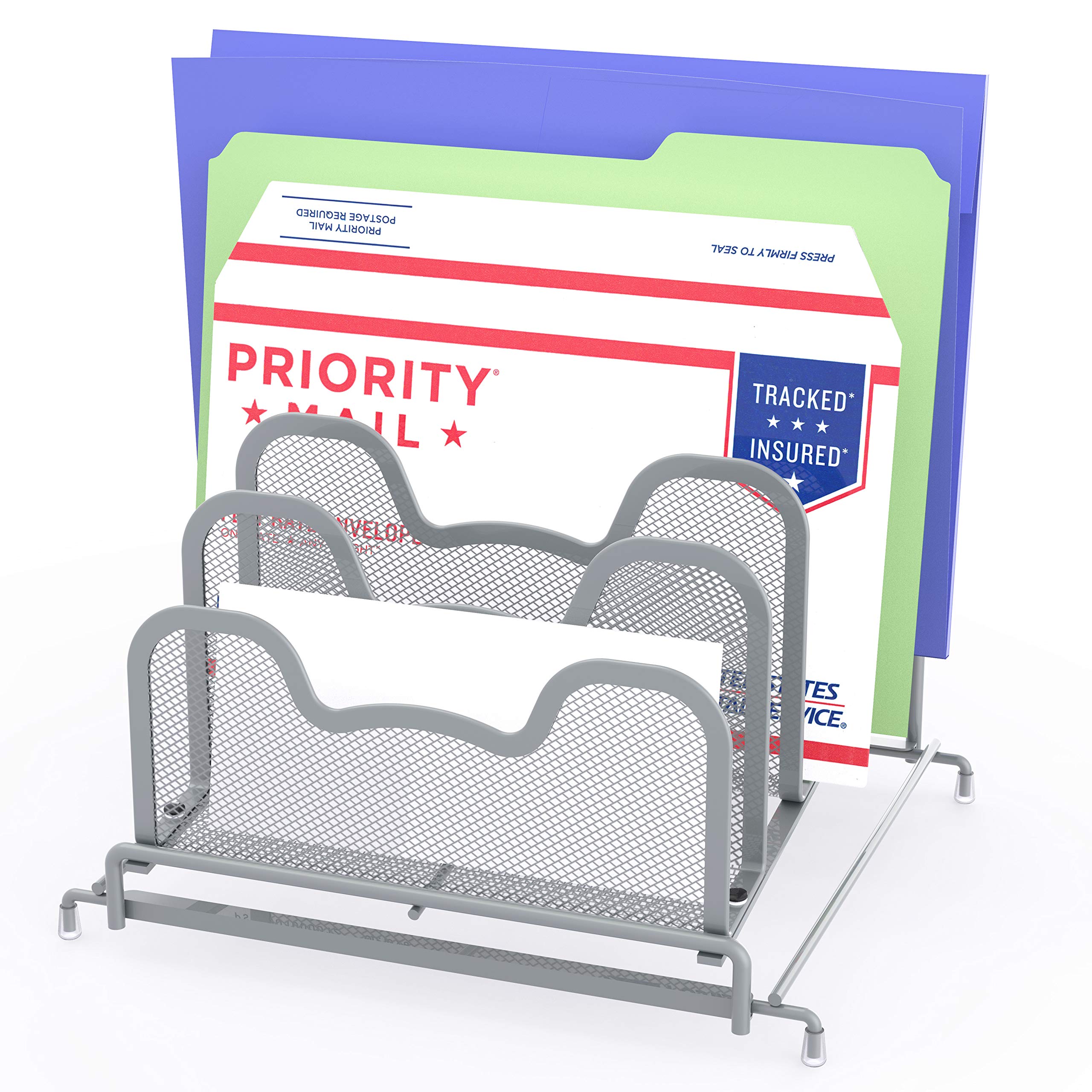 5-Tier Silver Step File Sorter Organizer for Office Desk - Simple Houseware Desktop Document Organizer for Bills, Papers, Folders & Mail - Perfect for Home Office, School, and Workspace Organization