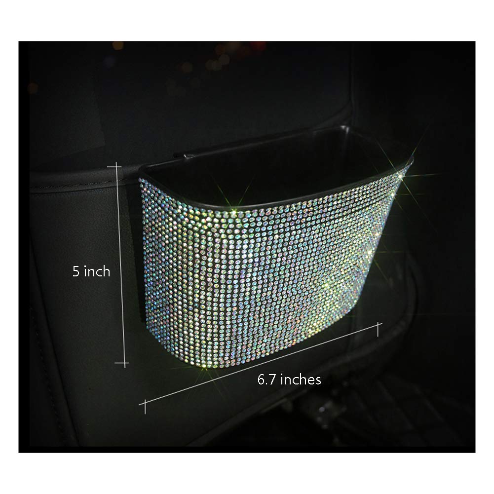 Sparkly Rhinestone Hanging Car Trash Can - Small Plastic Garbage Bin with Glitter for Car, SUV, Truck - Perfect for Road Trips, Commuting & Travel Accessories