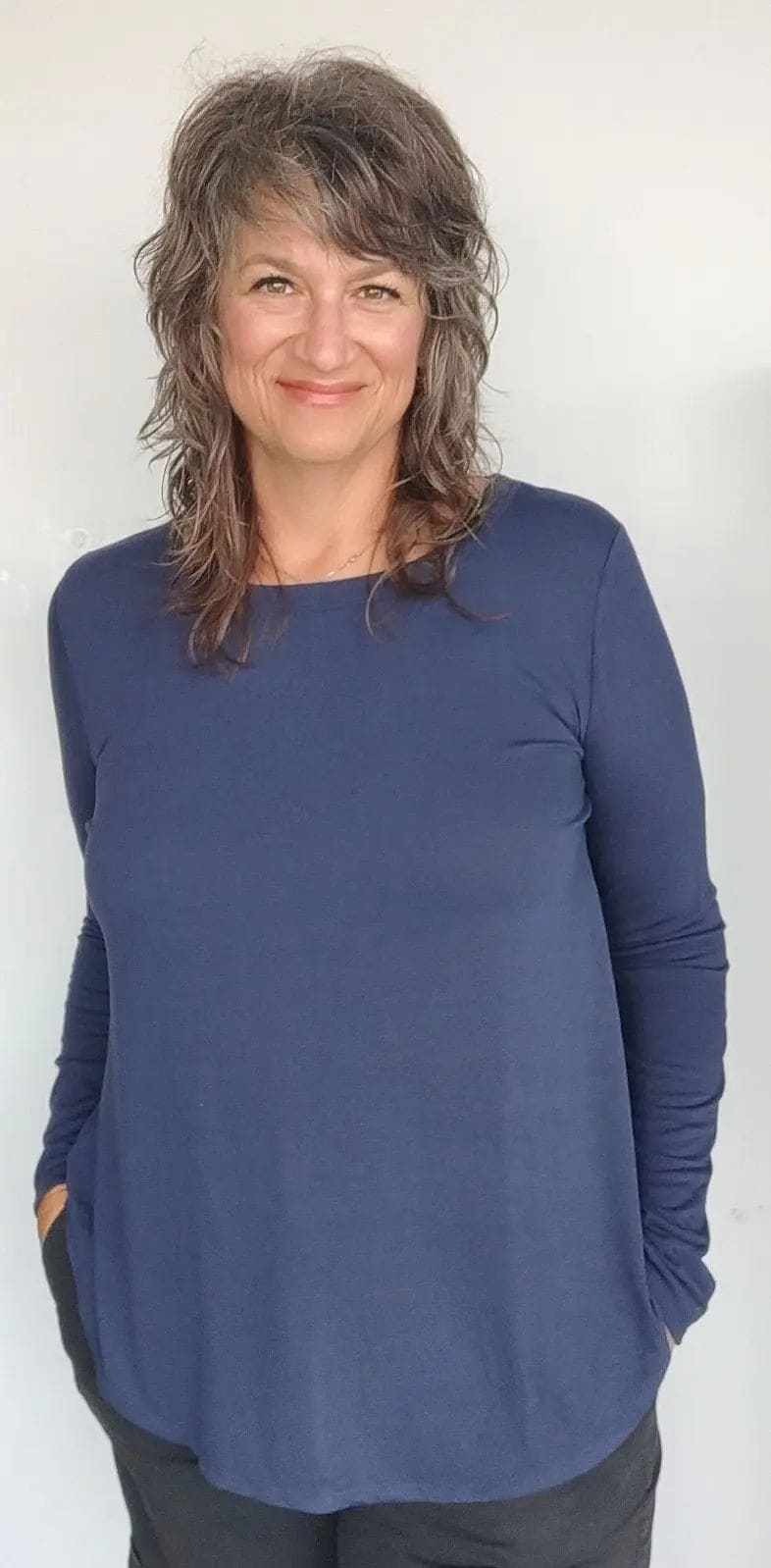 Navy Blue Long Sleeve Waffle Knit Shirt for Women - Soft Thermal Top for Fall & Winter - Casual Loungewear, Layering Piece, and Cold Weather Essential