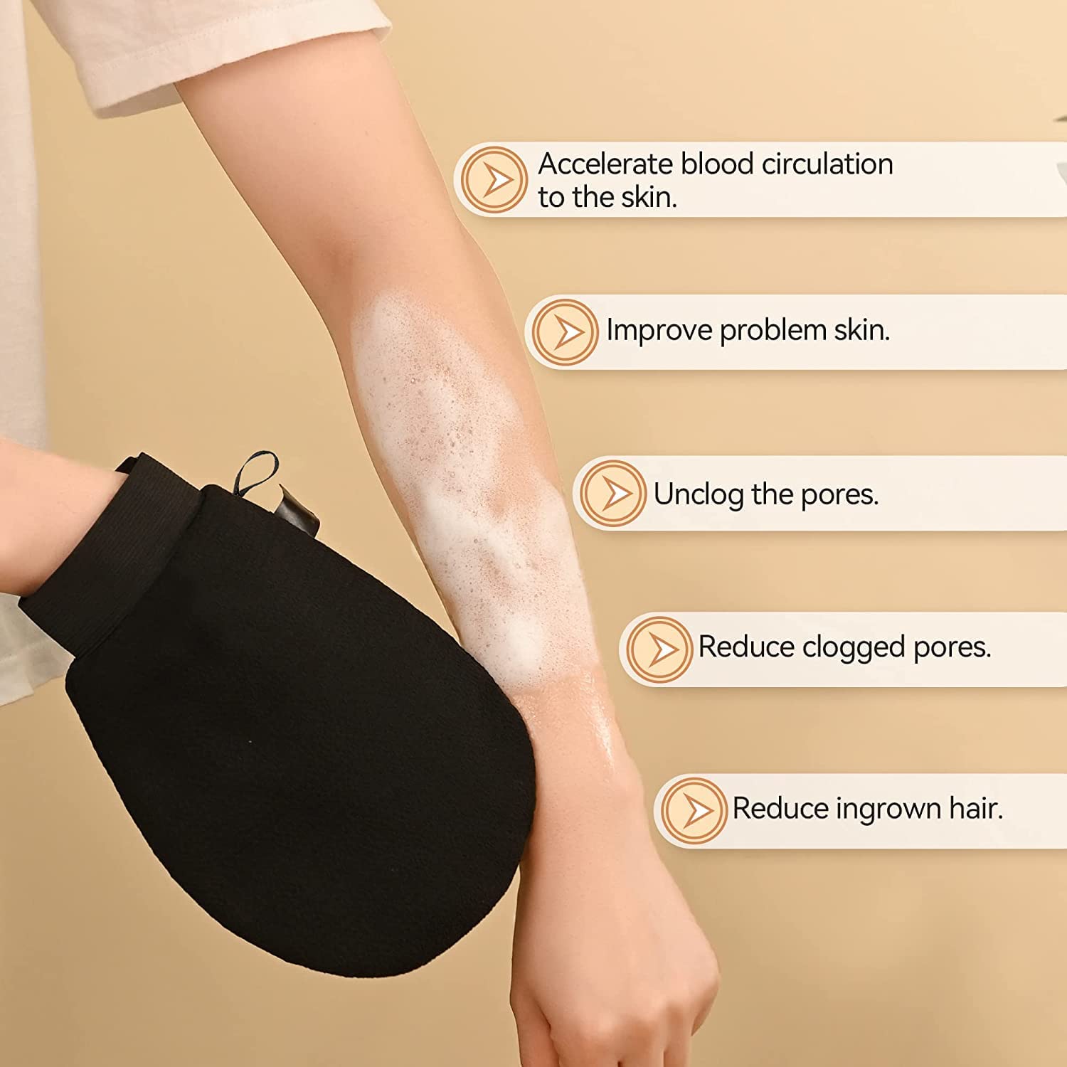 Zivsa Exfoliating Gloves for Dead Skin Removal - Double Layer Body Scrubber & Face Exfoliator, Deep Cleansing Mitt for Tan Removal & Smooth Skin (Black) - Perfect for Spa, Shower & At-Home Skincare Routine