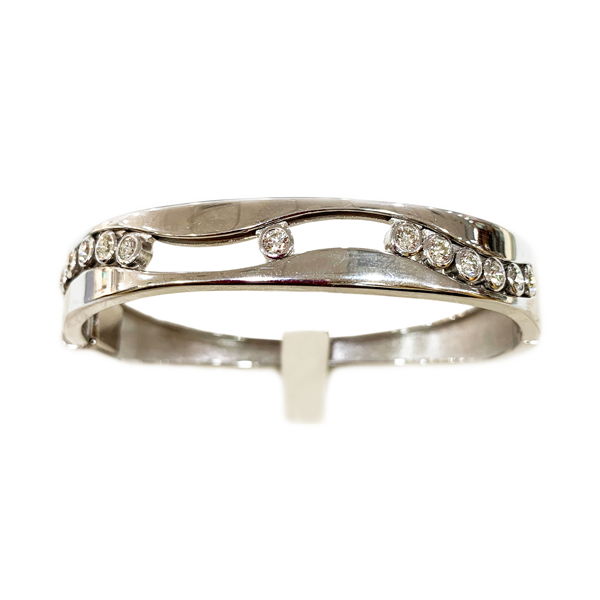 14K White Gold Diamond Bangle Bracelet for Women - Elegant Stackable Jewelry Gift for Anniversary, Wedding & Special Occasions