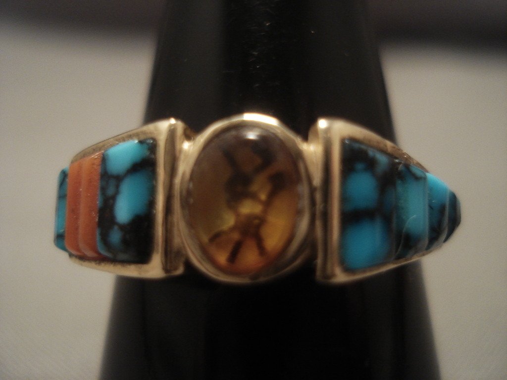 14K Gold Vintage Navajo Native American Turquoise Ring - Handmade Lone Mountain Turquoise Jewelry - Southwest Style Statement Ring for Women - Perfect for Boho Fashion, Weddings & Special Occasions