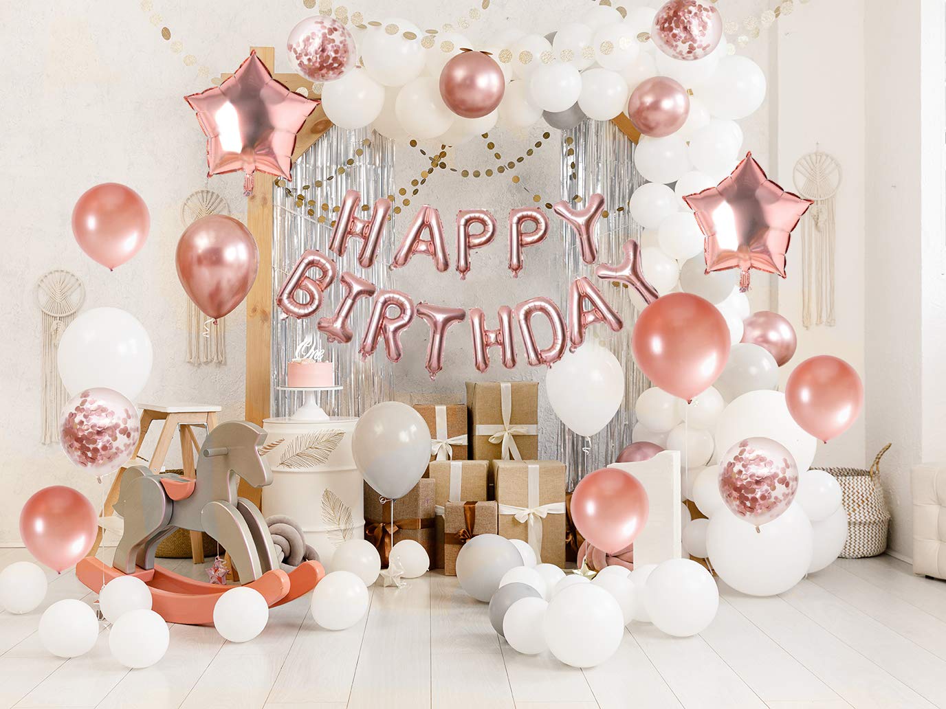 16 Inch Happy Birthday Balloons Decorations Set - 13 Letter Balloons, 2 Giant Star Foil Balloons, 4 Confetti Balloons, 6 Latex Balloons (Rose Gold) | Party Decor, Baby Shower, Anniversary Celebration, Wedding Backdrop, Photo Booth Props