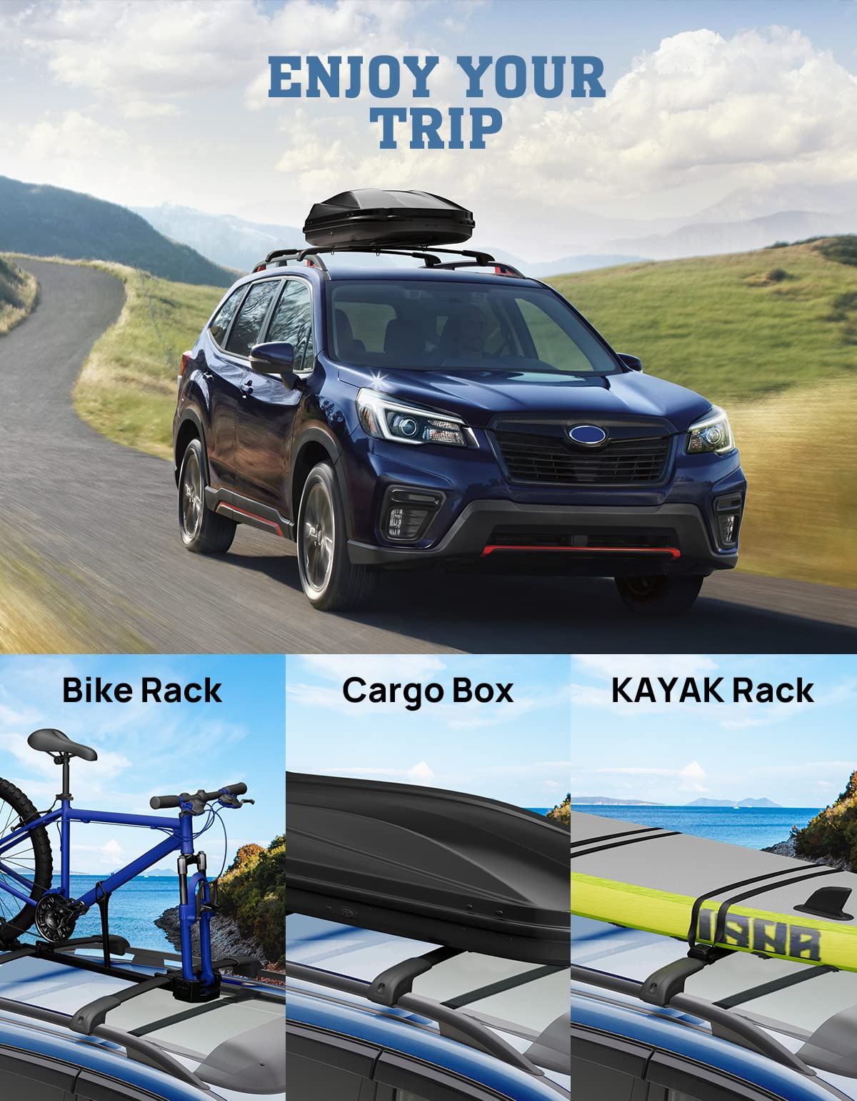 Lockable Aluminum Roof Rack Cross Bars for Subaru Forester Wilderness 2022-2024 - Heavy Duty Cargo Carrier for Kayak, Canoe, Snowboard & Luggage - Perfect for Road Trips, Camping & Outdoor Adventures