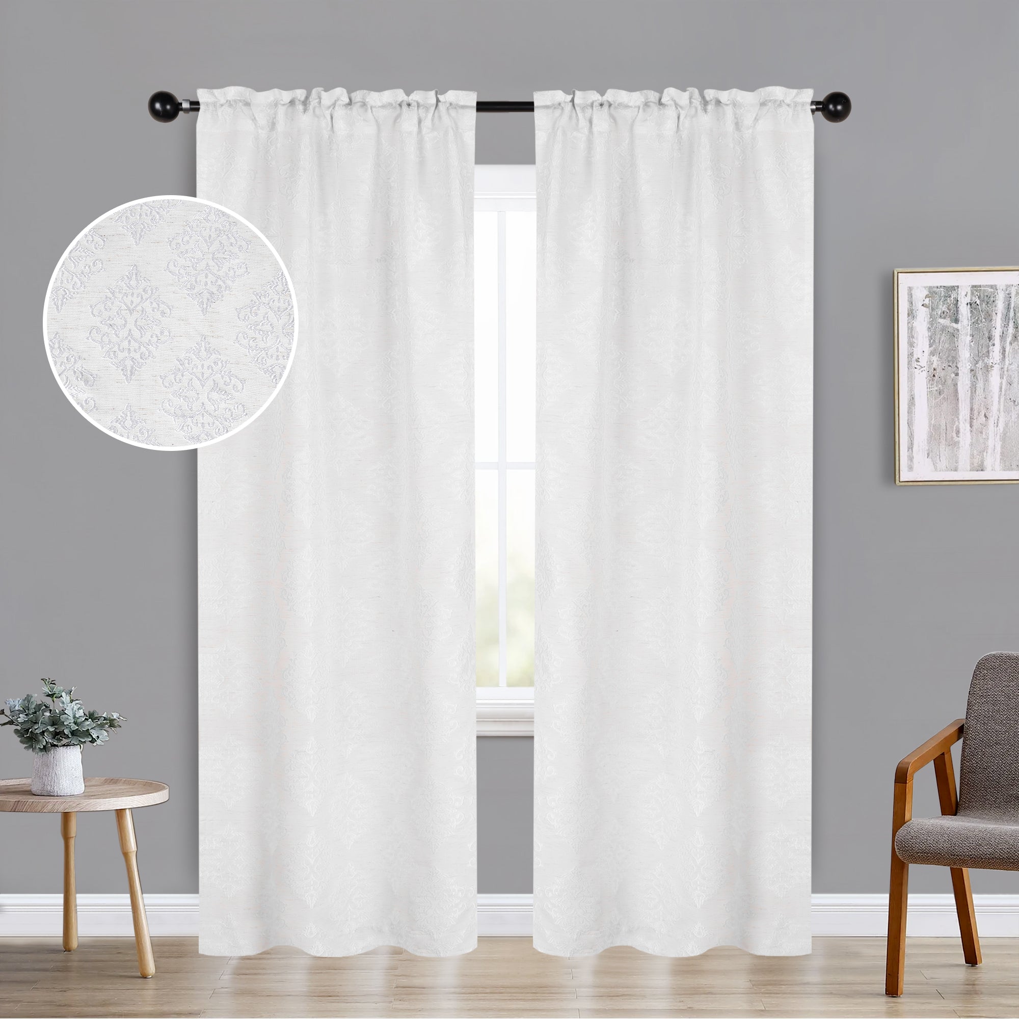 Venetian Damask Jacquard Curtain Panels - Set of 2 Luxury Window Treatments for Living Room & Bedroom Decor