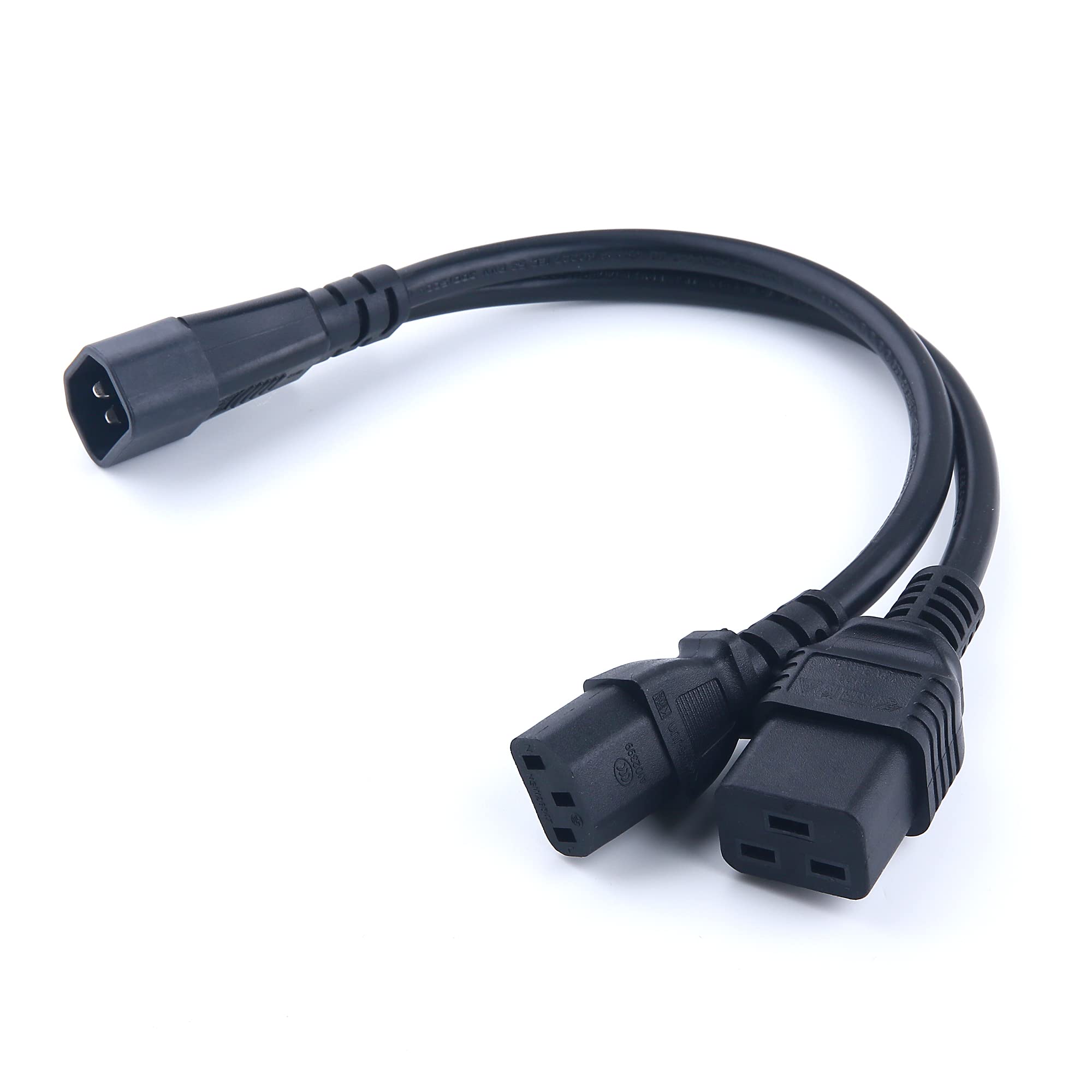 C14 to C13 + C19 Y Splitter Power Cord - 30cm Single Male to Dual Female Adapter Cable for Server, UPS & Data Center Power Distribution