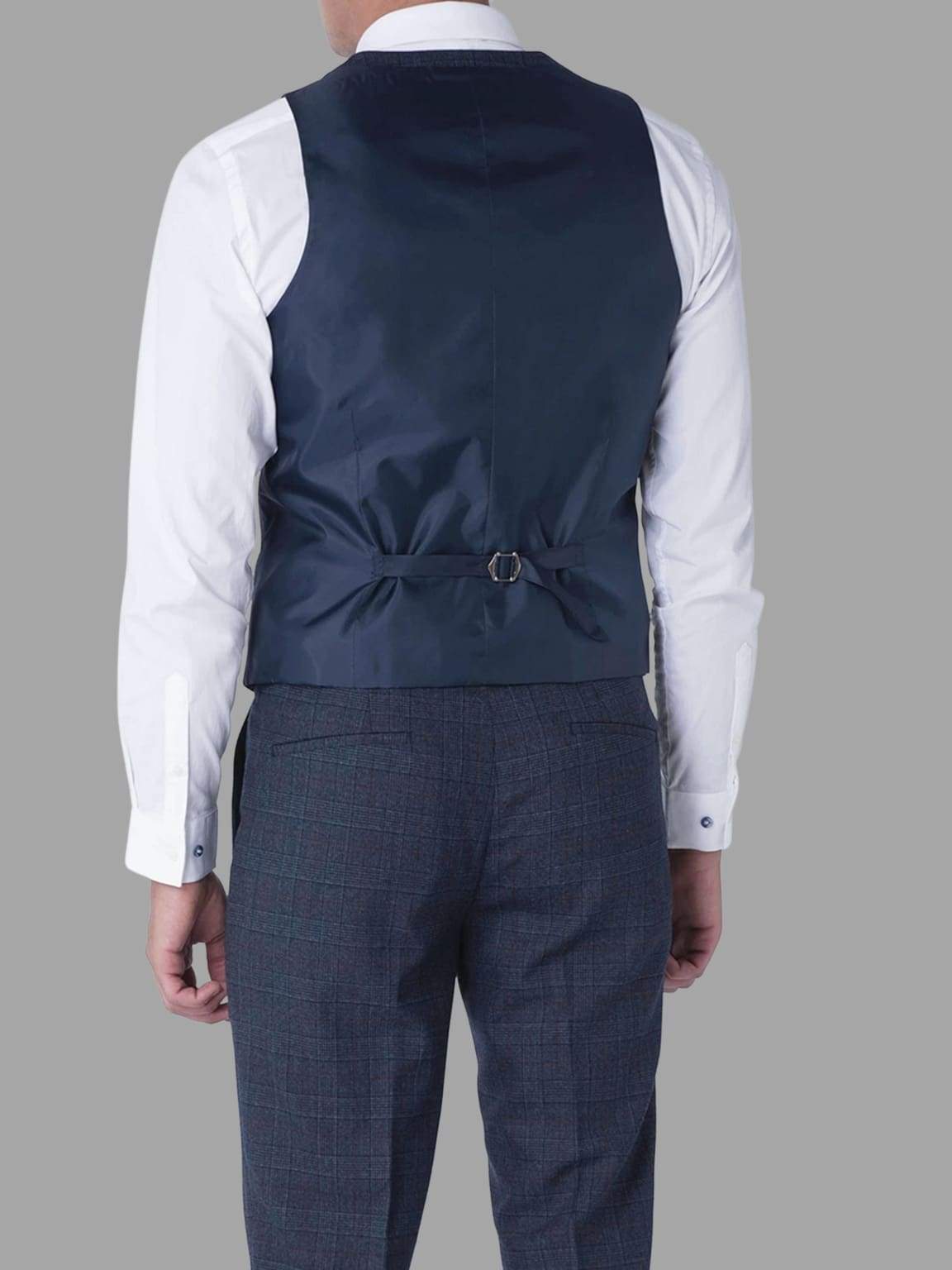 Harry Brown Finley Navy Check 3 Piece Suit for Men - Premium Wool Blend Business Formal Attire - Perfect for Weddings, Office Meetings & Special Occasions