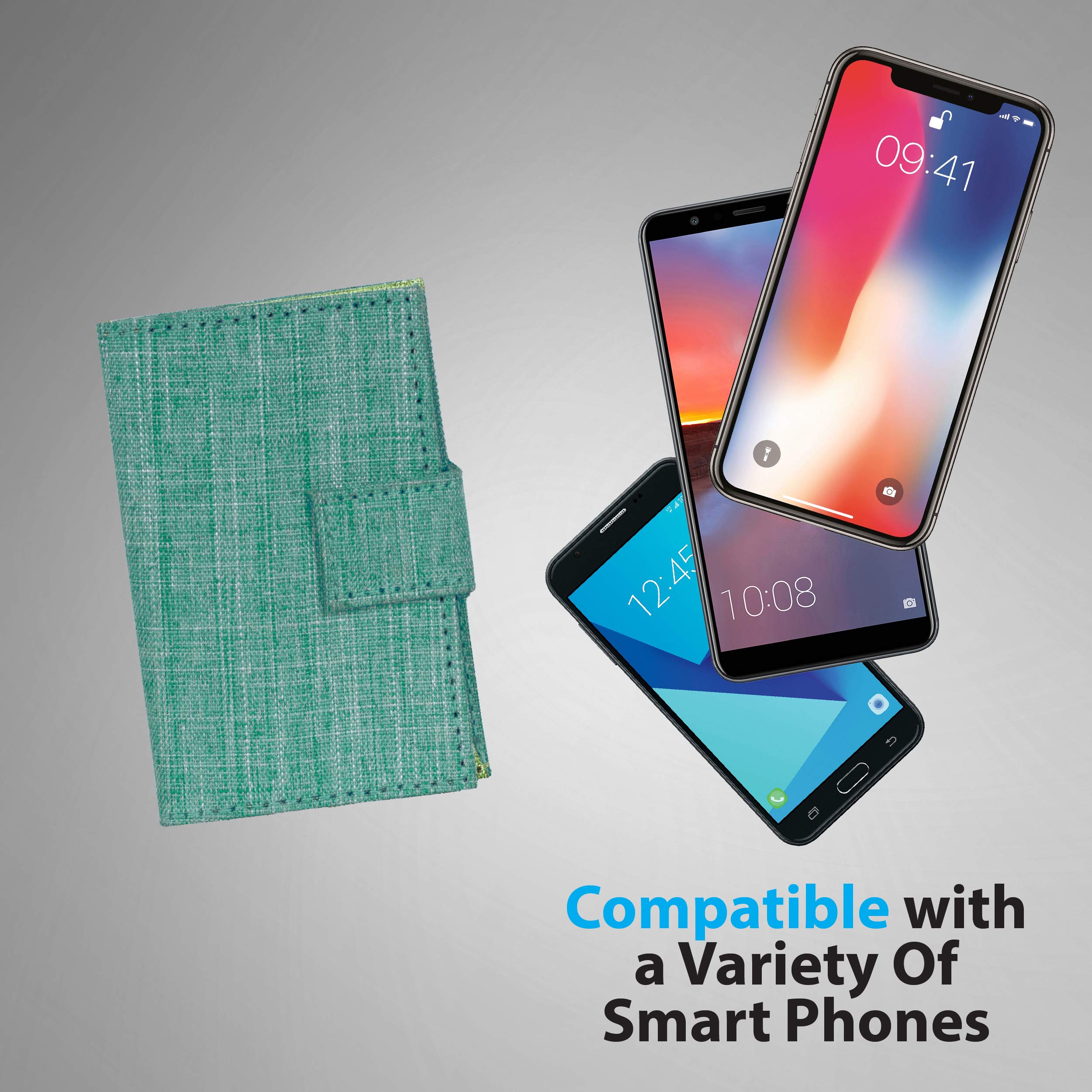 Stick On Cell Phone Wallet & Card Holder for iPhone - Slim RFID Blocking Phone Case Accessory (Green) | Perfect for Hands-Free Shopping, Travel & Everyday Convenience