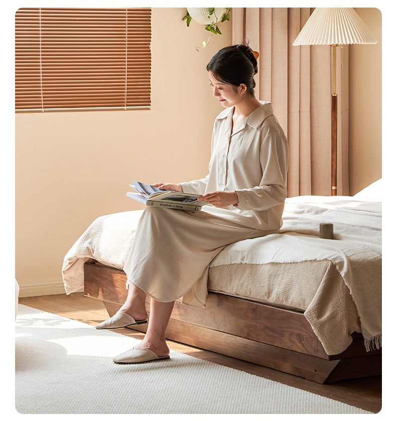 Solid Black Walnut Wood Platform Bed - No Headboard, Box Spring Free - Perfect for Modern Bedrooms & Minimalist Home Decor