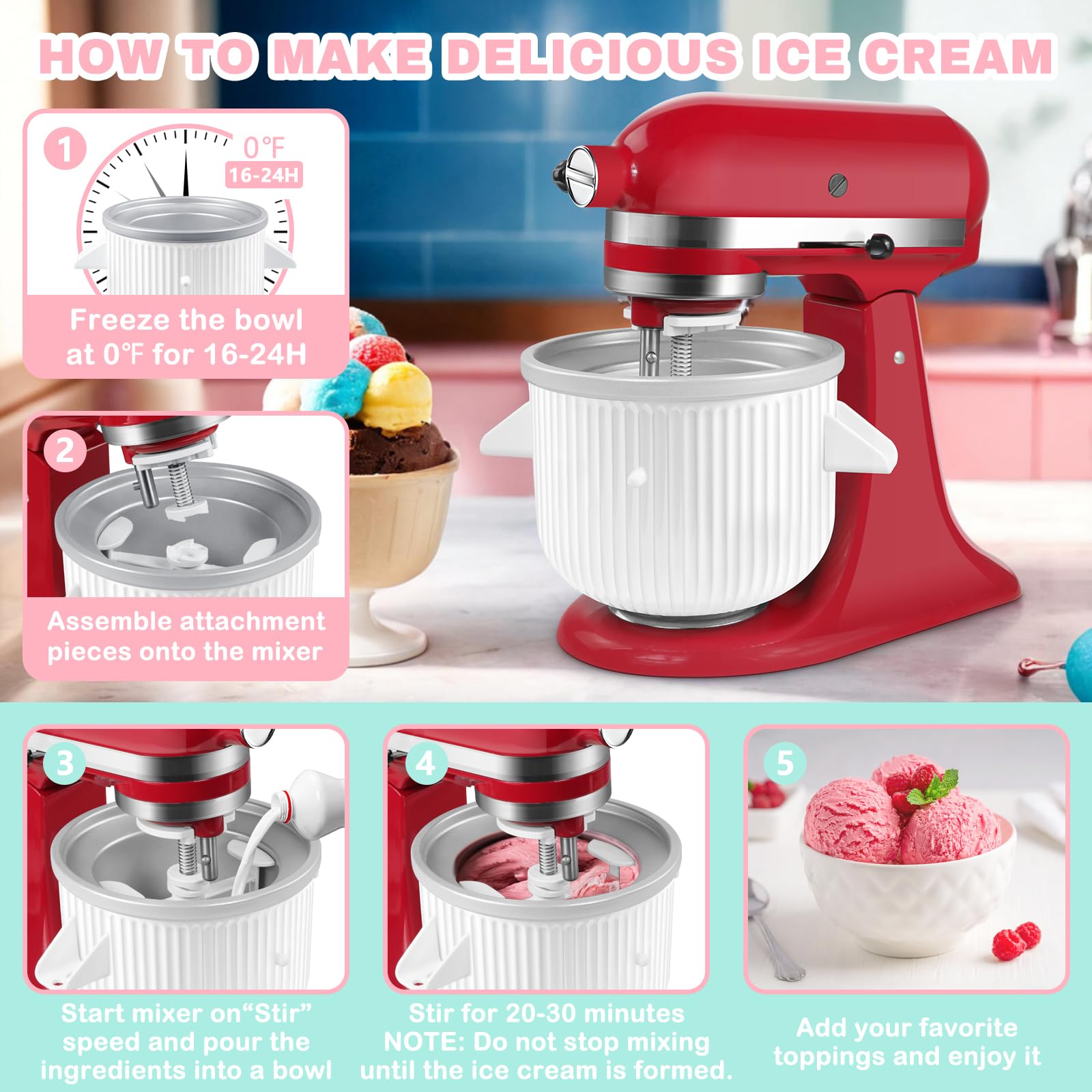 **GLINK 2-Quart Ice Cream Maker Attachment for KitchenAid Stand Mixer – Compatible with 4.5-6Qt Mixers – Make Frozen Yogurt, Ice Cream, Sorbet & Gelato at Home – Perfect for Parties, Desserts & Family Treats**