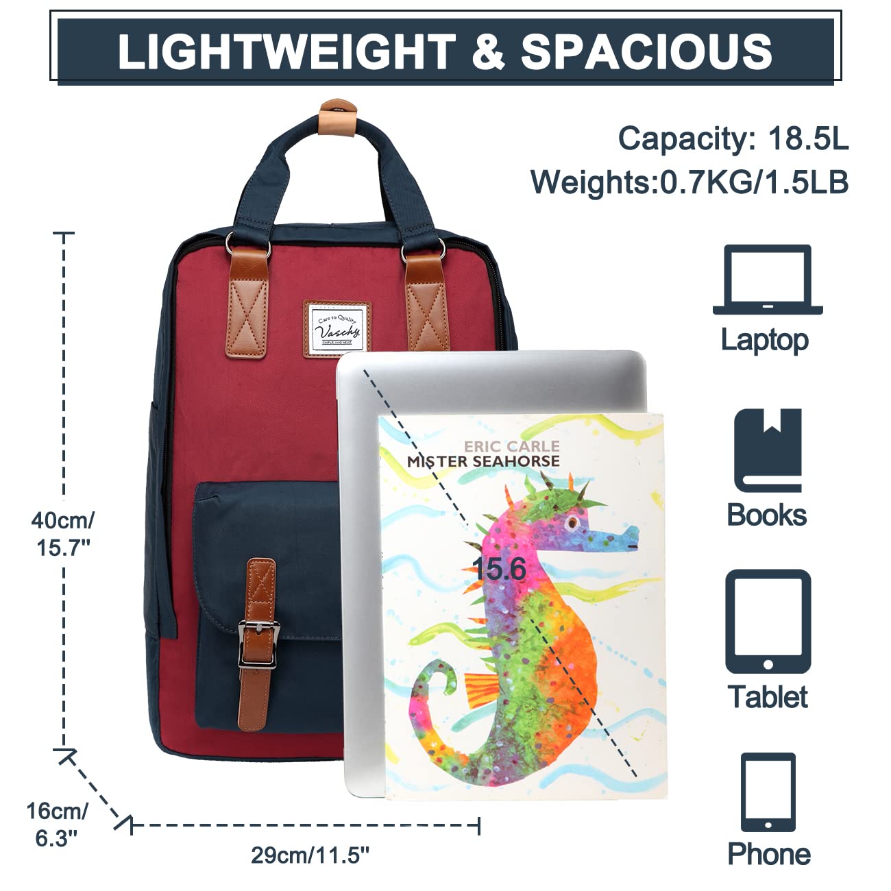 VASCHY Unisex Travel Backpack for Men & Women - Lightweight Carry-On Luggage Rucksack, Navy Wine, One Size - Perfect for Airplane, Hiking, Camping & Daily Commute