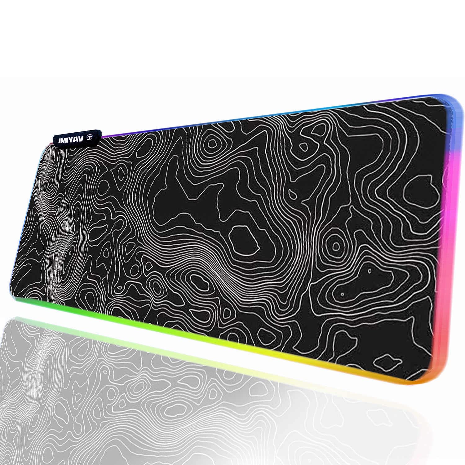 JMIYAV RGB LED Gaming Mouse Pad - Non-Slip Rubber Base, Extra Large (31.5x12In) Topographic Design Computer Desk Mat for PC Gamers | Perfect for FPS, MOBA & Office Work | Black XXL Mousepad