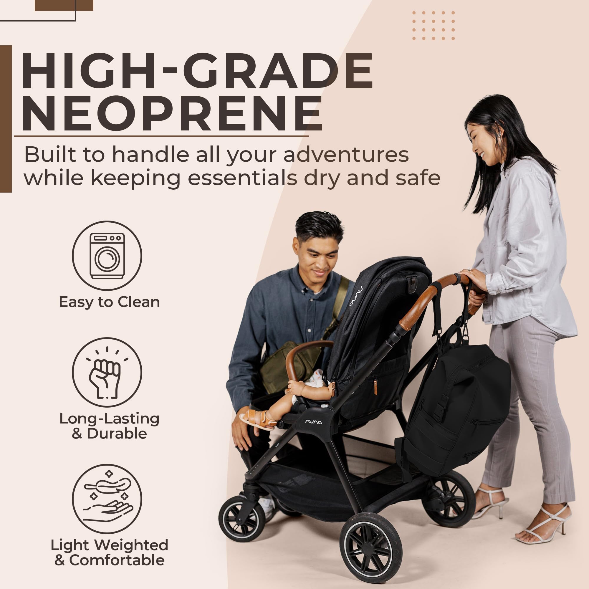 Lightweight Waterproof Diaper Bag Backpack for Baby - Neoprene Travel Changing Bag with Insulated Pockets, Stroller Straps & Wet Dry Compartment | Perfect for Moms, Dads & Daycare (Black)
