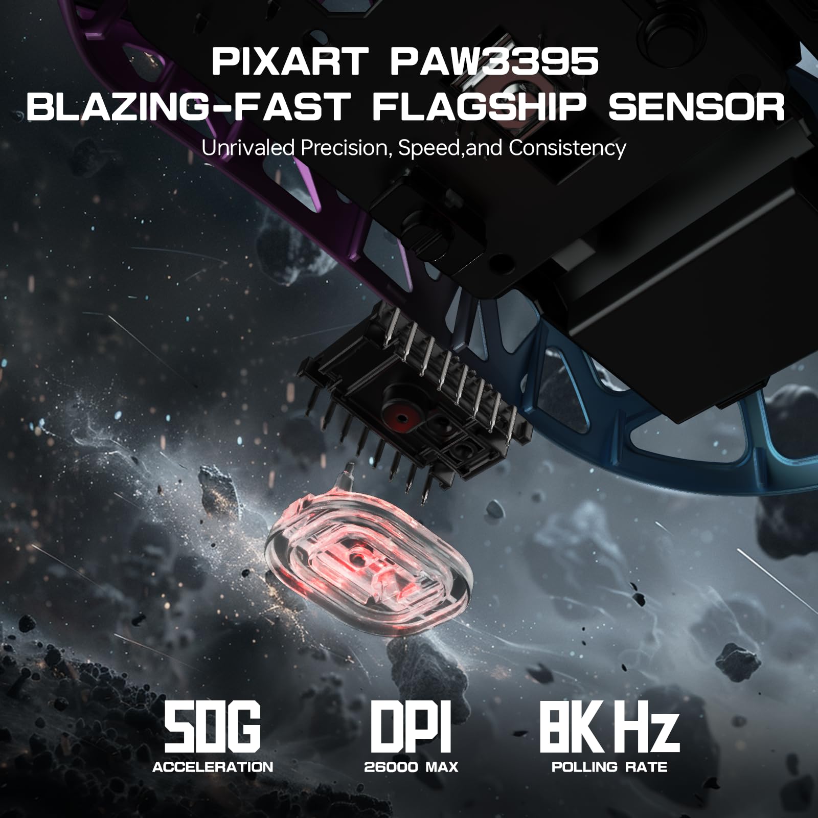 Attack Shark R3PRO 46g Ultra-Light Magnesium Alloy Gaming Mouse - 8000Hz Wireless, 26000DPI, 2.4G/BT/Wired, PixArt PAW3395 Sensor, Programmable Buttons with Coiled Cable - Perfect for FPS, MOBA & MMO Games on PC/Mac (Purple)