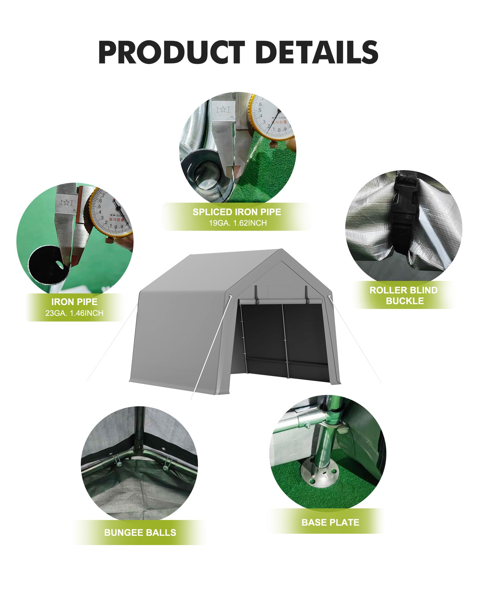 10x10 ft Heavy Duty Waterproof Carport Storage Shed with 2 Roll-up Zipper Doors - Shelter Logic Canopy for ATV, Motorcycle, Bike & Garden Tools - Perfect for Outdoor Vehicle Protection, Firewood Storage & Backyard Organization