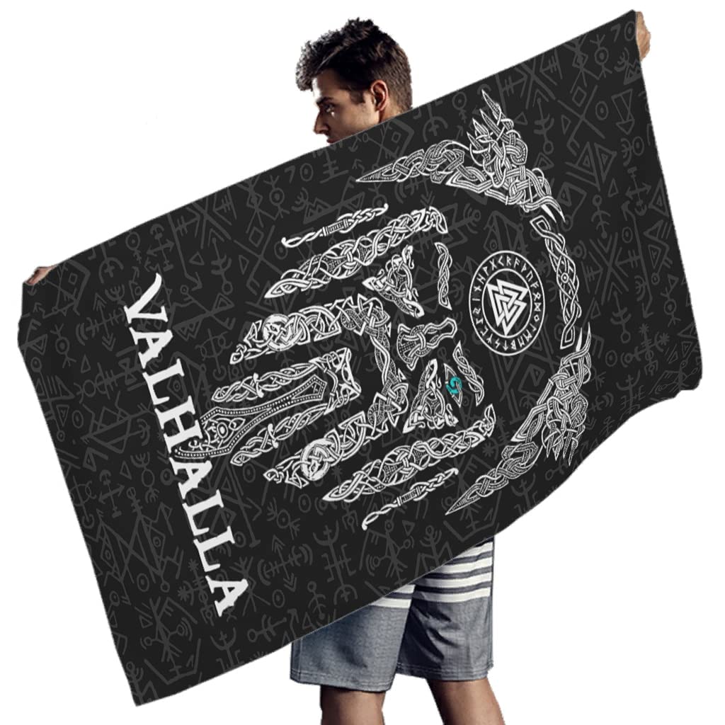 Gdamour Viking Odin Runes Microfiber Beach Towel - Quick Dry, Super Absorbent, Lightweight - Perfect for Travel, Swimming, Pool, Picnic, Yoga, Gym - 59x30 Inch White