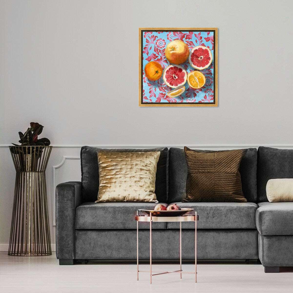 Tropical Citrus Still Life Blue Framed Canvas Wall Art Print - Kitchen Decor, Cabin & Lodge Decor - Perfect for Home, Office & Dining Room