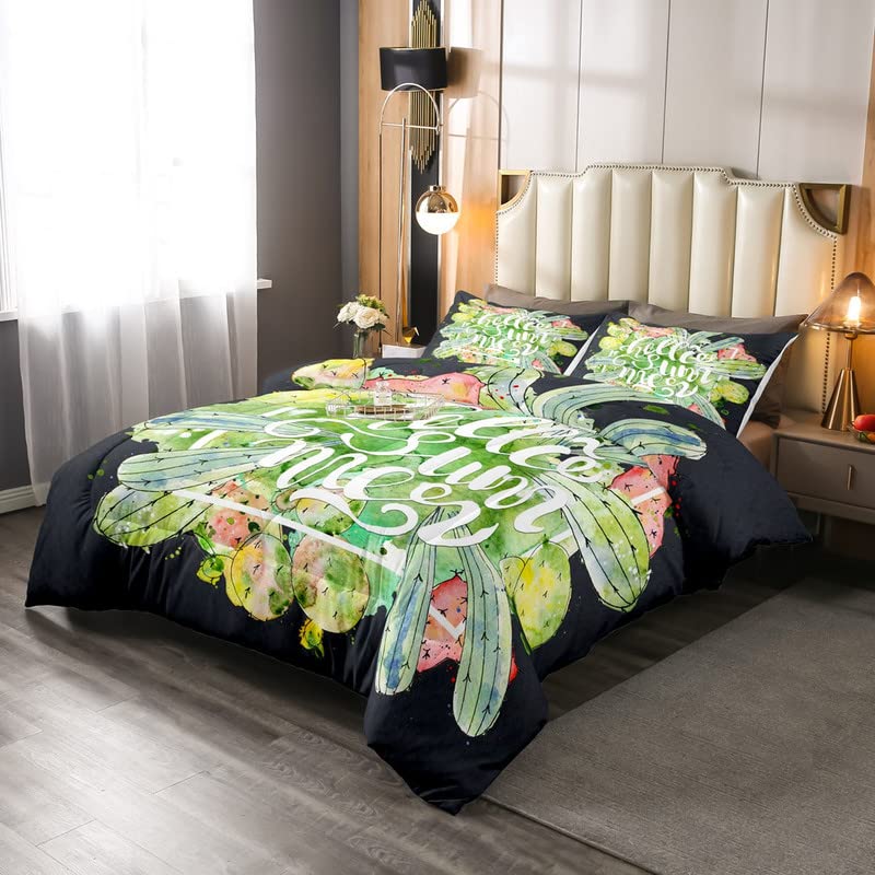 Cactus Comforter Set for Teens - Green Plants Watercolor Art Bedding Twin Size 2-Piece Set (1 Comforter + 1 Pillowcase) | Summer Tropical Quilted Duvet Cover | Kids Room Decor & Cozy Bedding for Boys Girls | Perfect for Teen Bedrooms, Dorm Rooms & Guest Rooms