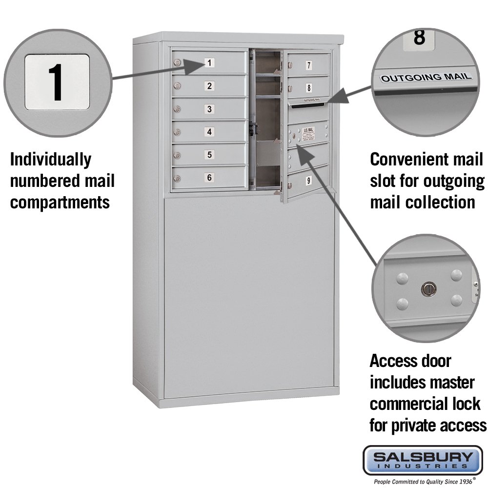 Salsbury Industries 3906D-09AFP Aluminum Freestanding Horizontal 4C Mailbox - Durable Outdoor Mailbox for Residential & Commercial Use