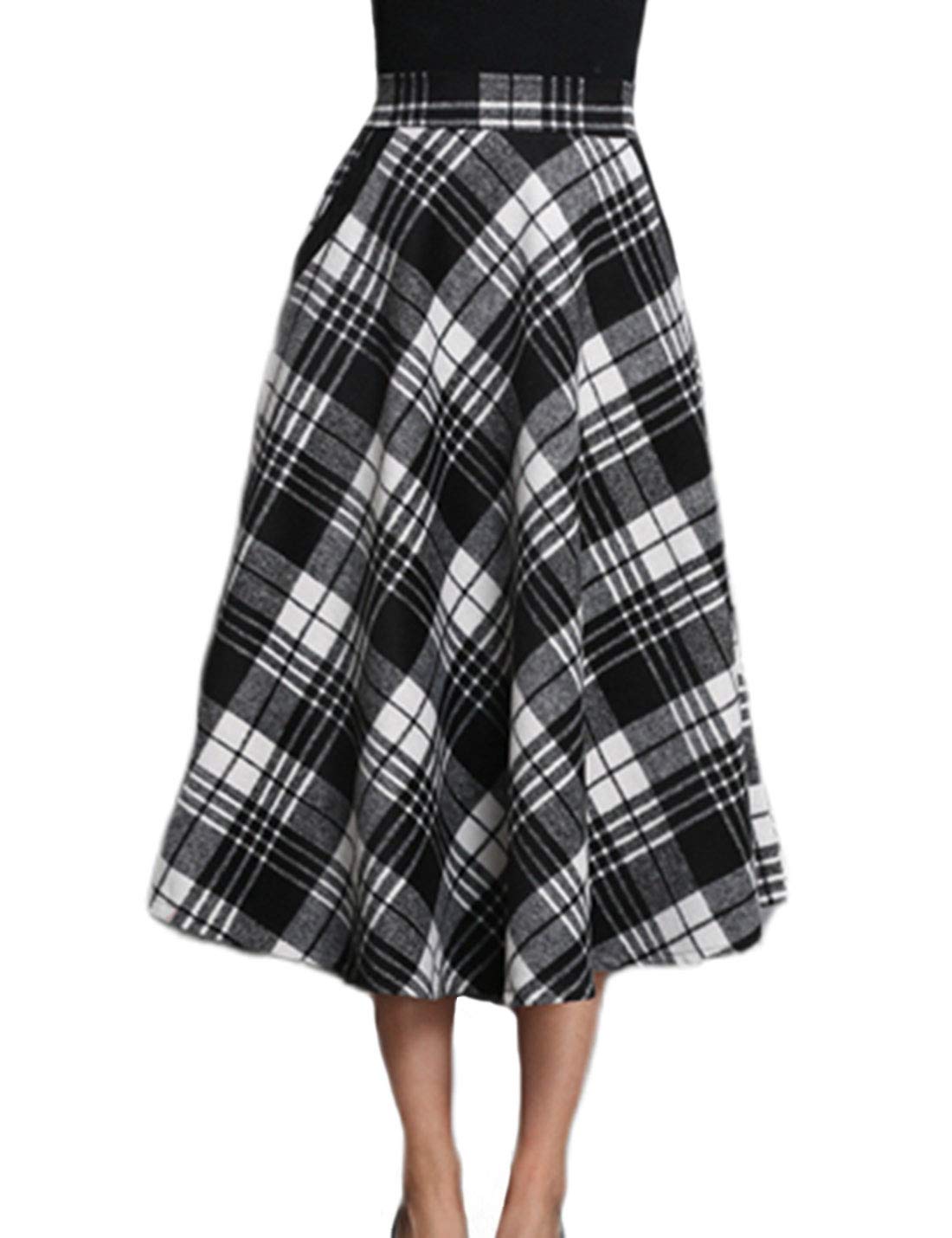 Omoone Women's Casual Thick Wool Blend Plaid Checkered A-Line Flared Midi Skirt for Fall Winter | Warm & Stylish Outfit for Office, Date Night & Holiday Parties