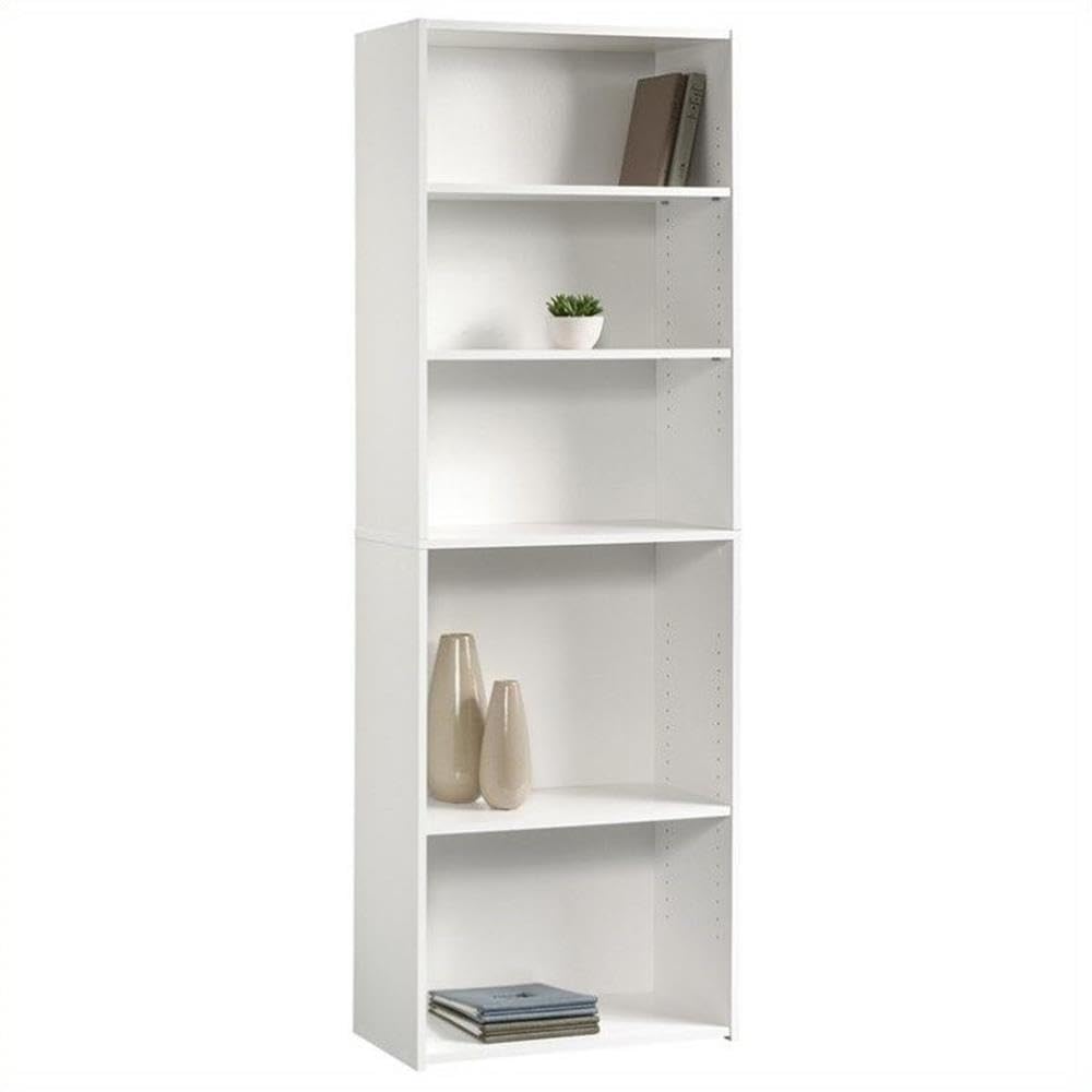 Home Square 5-Shelf Engineered Wood Bookcase Set in Soft White (Set of 2) - Sturdy Bookshelf for Living Room, Office, Bedroom & Study - Perfect for Organizing Books, Decor & Storage