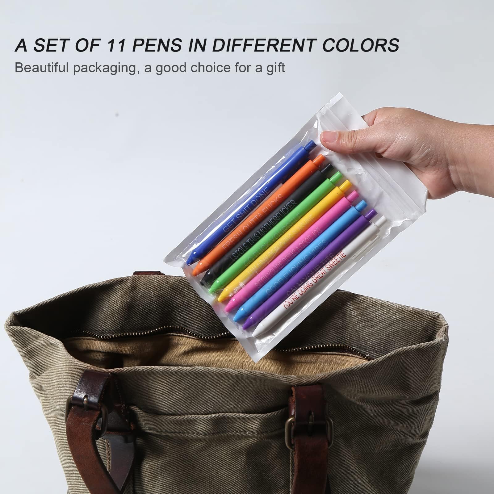11PCS Funny Ballpoint Pens for Adults - Novelty Sarcastic Office Pens with Swear Words & Snarky Sayings - Perfect for Gag Gifts, White Elephant, Office Pranks & Stress Relief