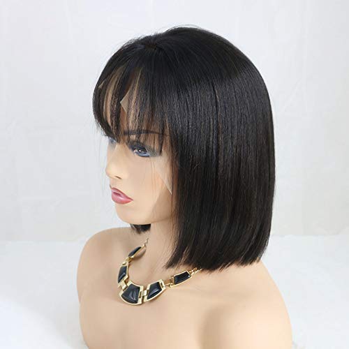 13X4 Lace Front Wig 150% Density - Brazilian Human Hair Short Bob Wig with Air Bangs (8 Inches, Natural Color) for Women | Perfect for Daily Wear, Cosplay & Special Occasions