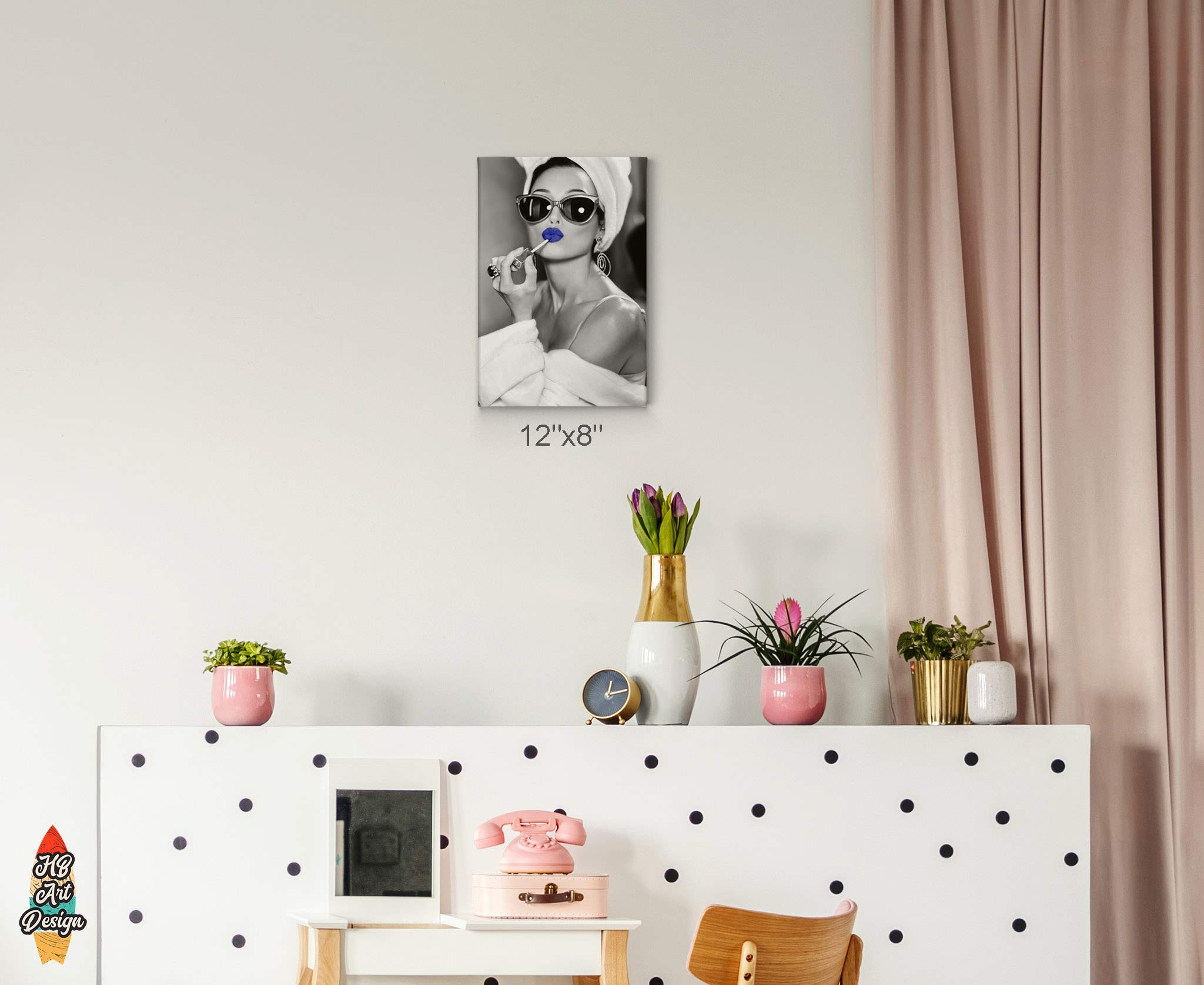 Audrey Hepburn Style Blue Lips Canvas Print - Pop Art Wall Decor for Bedroom, Vanity & Makeup Room | 36x24 Inch Fashion Artwork, Unique Gift for Women