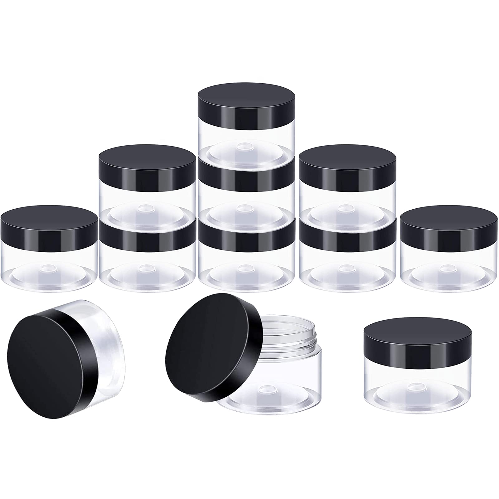 SATINIOR 12 Pack 1 oz Plastic Container Jars with Lids - Clear Round Travel Cosmetic Jars for Toiletries, Lotion, Cream, Ointment, Makeup, Rhinestones & Samples - Perfect for Travel, Home Storage & DIY Projects